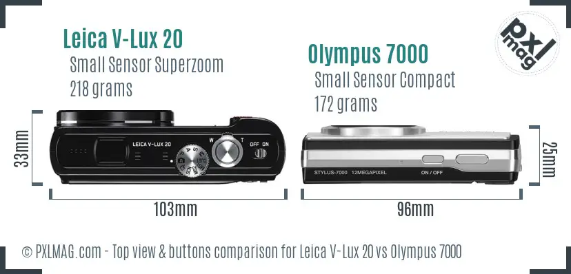 Leica V-Lux 20 vs Olympus 7000 top view buttons comparison