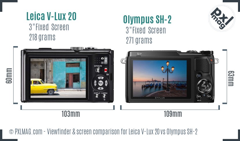Leica V-Lux 20 vs Olympus SH-2 Screen and Viewfinder comparison