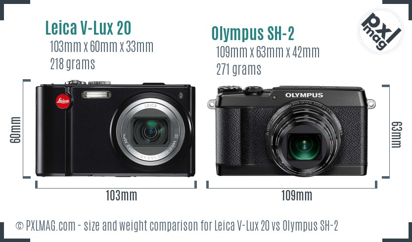 Leica V-Lux 20 vs Olympus SH-2 size comparison