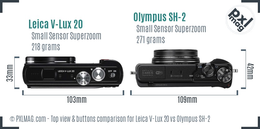 Leica V-Lux 20 vs Olympus SH-2 top view buttons comparison