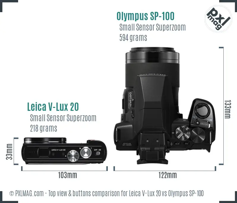 Leica V-Lux 20 vs Olympus SP-100 top view buttons comparison