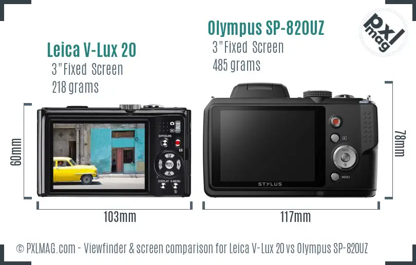 Leica V-Lux 20 vs Olympus SP-820UZ Screen and Viewfinder comparison