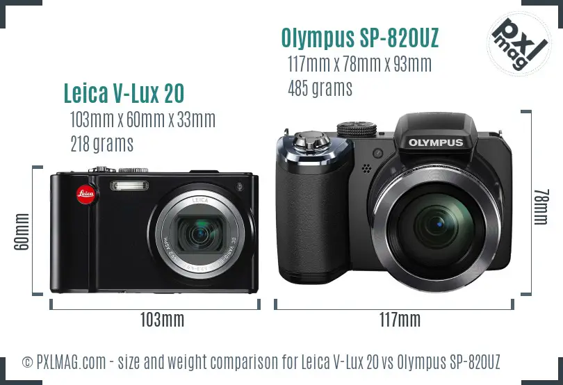 Leica V-Lux 20 vs Olympus SP-820UZ size comparison