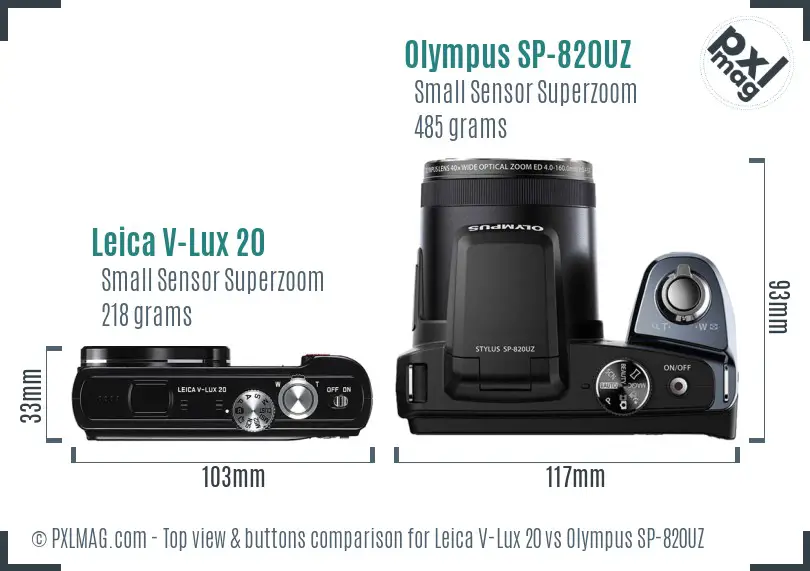 Leica V-Lux 20 vs Olympus SP-820UZ top view buttons comparison