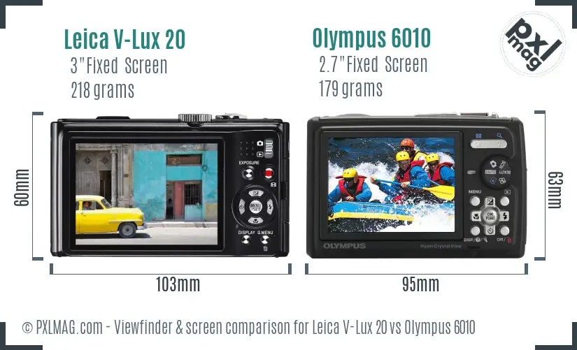 Leica V-Lux 20 vs Olympus 6010 Screen and Viewfinder comparison