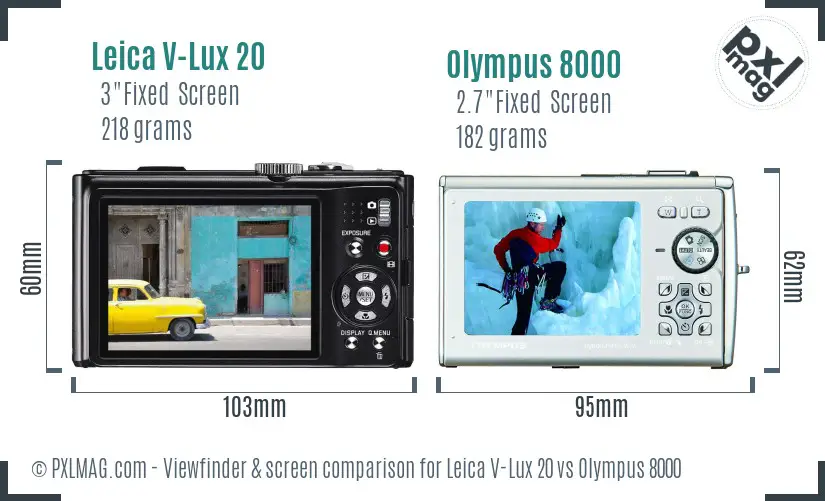 Leica V-Lux 20 vs Olympus 8000 Screen and Viewfinder comparison