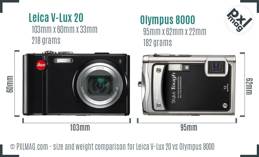 Leica V-Lux 20 vs Olympus 8000 size comparison