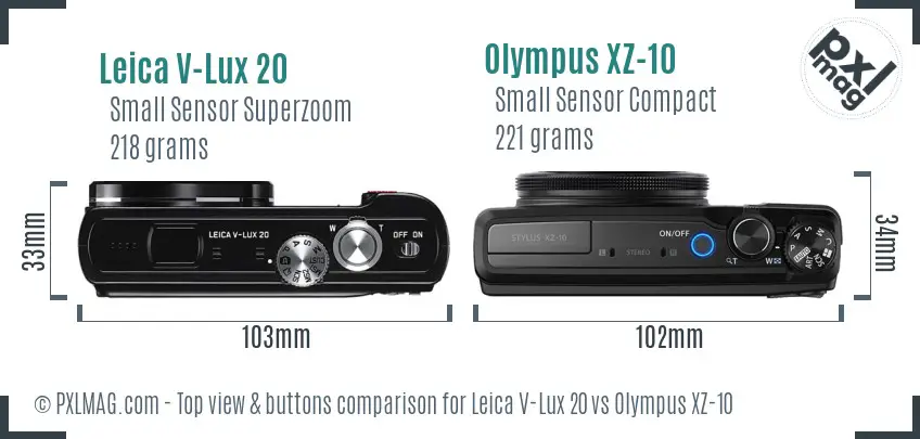 Leica V-Lux 20 vs Olympus XZ-10 top view buttons comparison