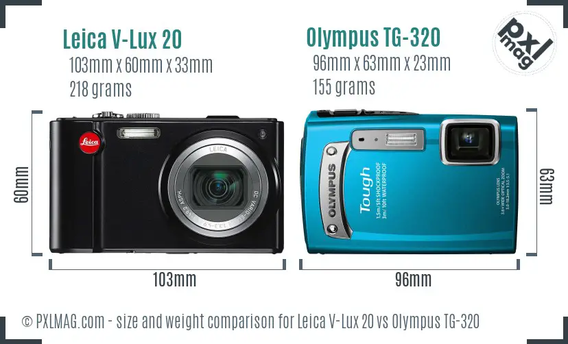 Leica V-Lux 20 vs Olympus TG-320 size comparison