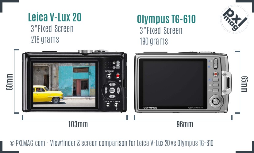 Leica V-Lux 20 vs Olympus TG-610 Screen and Viewfinder comparison