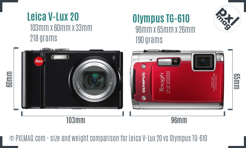 Leica V-Lux 20 vs Olympus TG-610 size comparison