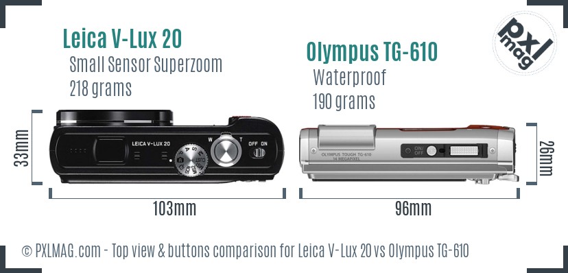 Leica V-Lux 20 vs Olympus TG-610 top view buttons comparison