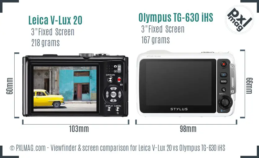 Leica V-Lux 20 vs Olympus TG-630 iHS Screen and Viewfinder comparison