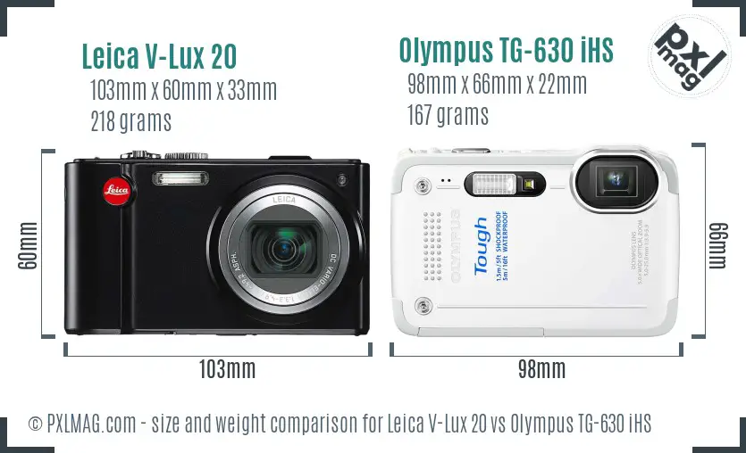 Leica V-Lux 20 vs Olympus TG-630 iHS size comparison