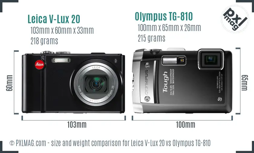 Leica V-Lux 20 vs Olympus TG-810 size comparison