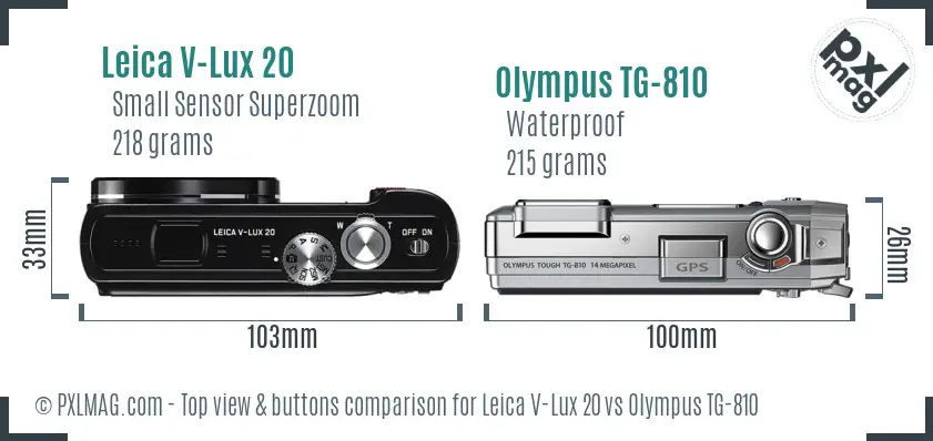 Leica V-Lux 20 vs Olympus TG-810 top view buttons comparison