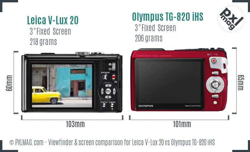 Leica V-Lux 20 vs Olympus TG-820 iHS Screen and Viewfinder comparison