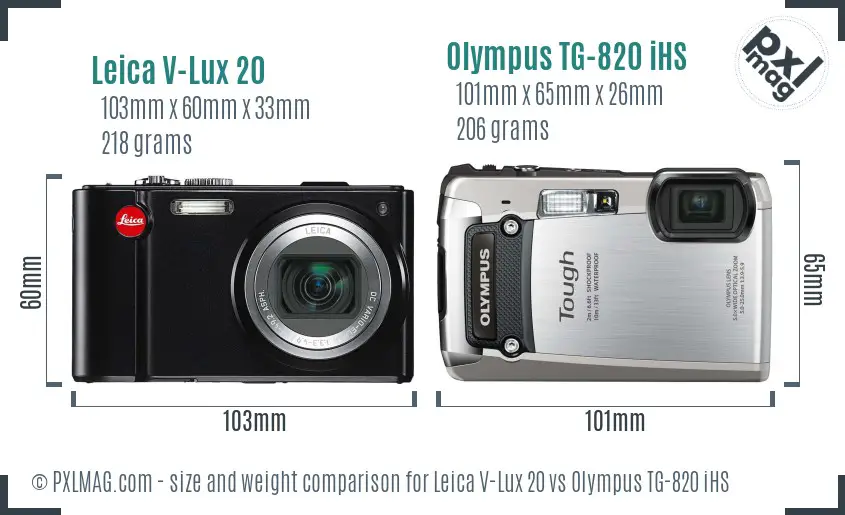 Leica V-Lux 20 vs Olympus TG-820 iHS size comparison