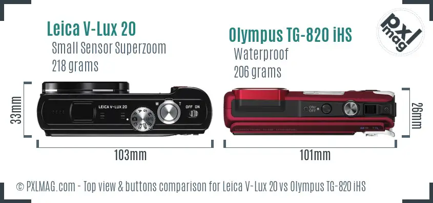 Leica V-Lux 20 vs Olympus TG-820 iHS top view buttons comparison