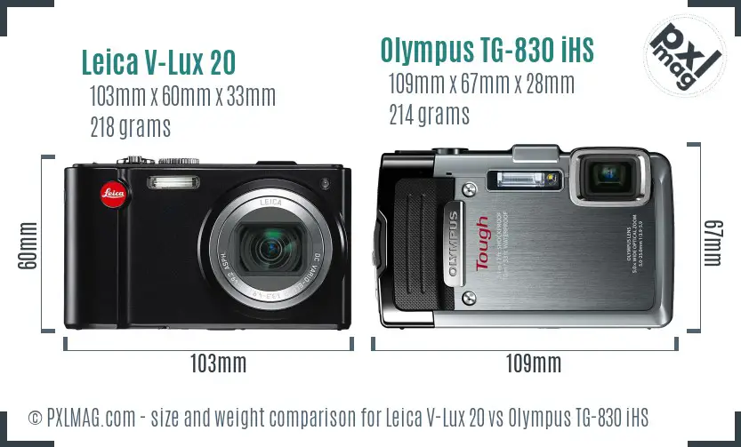 Leica V-Lux 20 vs Olympus TG-830 iHS size comparison Leica V-Lux 20 vs Olympus TG-830 iHS size comparison
