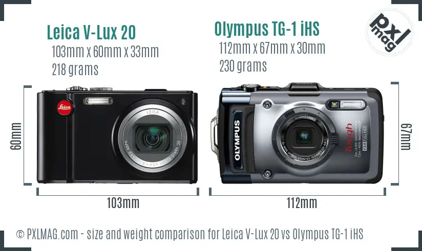 Leica V-Lux 20 vs Olympus TG-1 iHS size comparison Leica V-Lux 20 vs Olympus TG-1 iHS size comparison