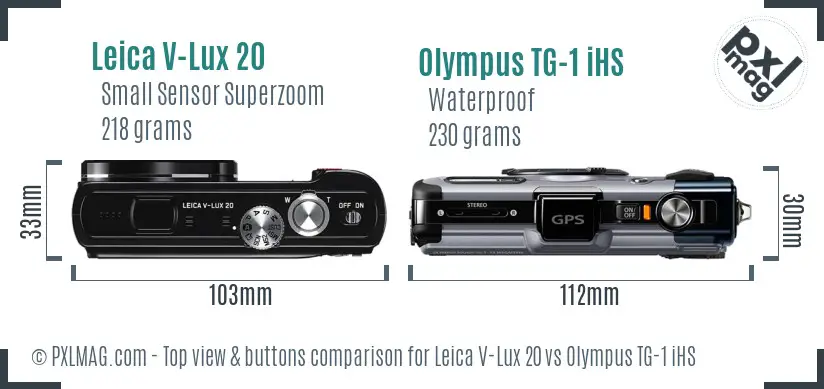 Leica V-Lux 20 vs Olympus TG-1 iHS top view buttons comparison Leica V-Lux 20 vs Olympus TG-1 iHS top view buttons comparison