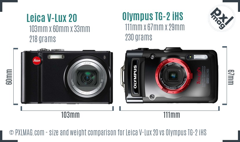 Leica V-Lux 20 vs Olympus TG-2 iHS size comparison