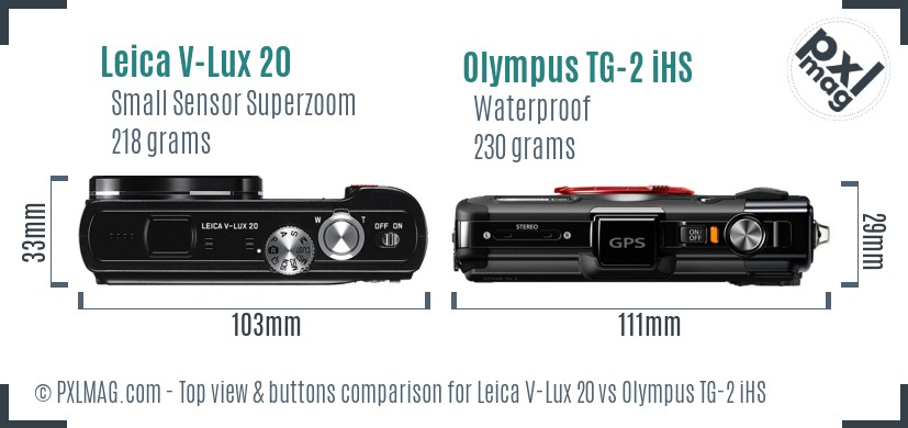 Leica V-Lux 20 vs Olympus TG-2 iHS top view buttons comparison