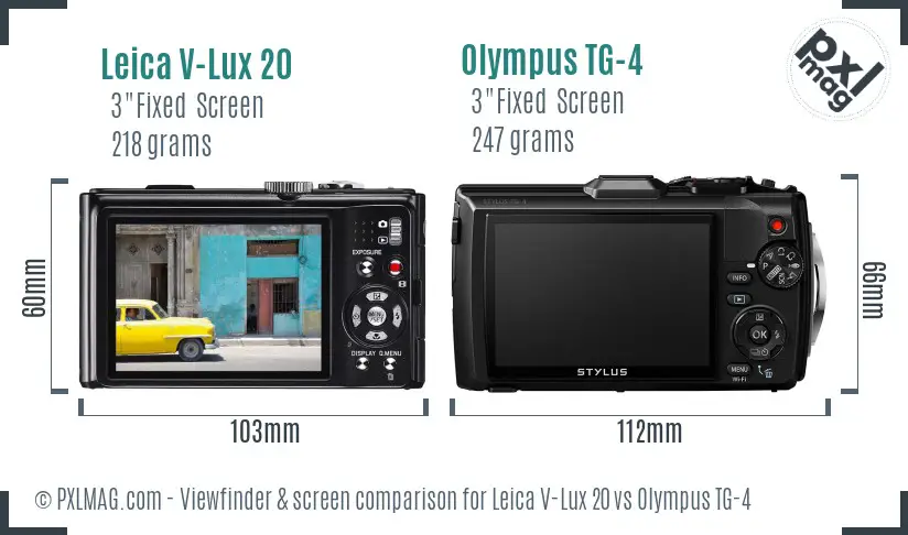 Leica V-Lux 20 vs Olympus TG-4 Screen and Viewfinder comparison