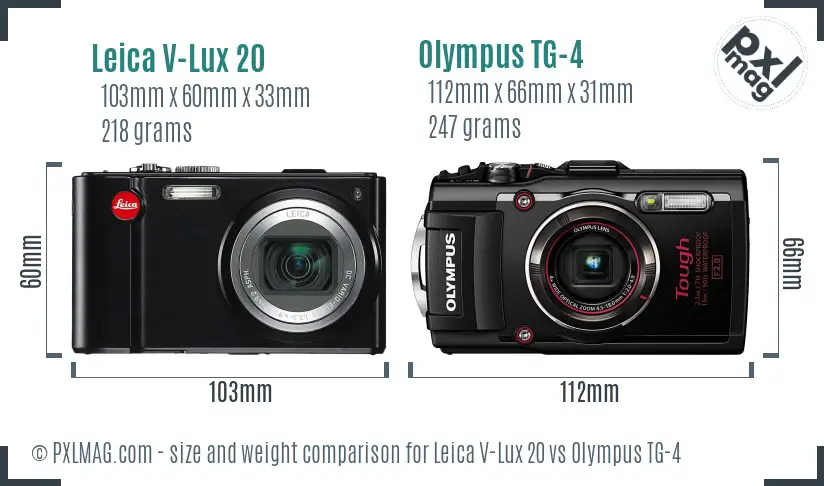 Leica V-Lux 20 vs Olympus TG-4 size comparison