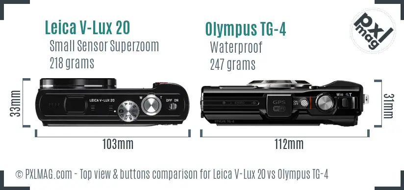 Leica V-Lux 20 vs Olympus TG-4 top view buttons comparison