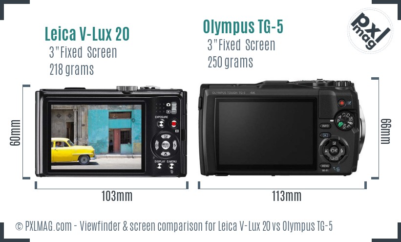 Leica V-Lux 20 vs Olympus TG-5 Screen and Viewfinder comparison