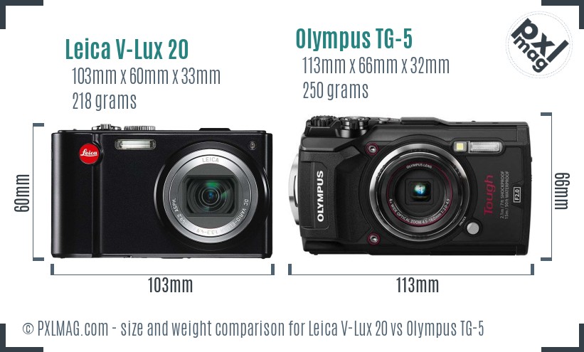 Leica V-Lux 20 vs Olympus TG-5 size comparison Leica V-Lux 20 vs Olympus TG-5 size comparison