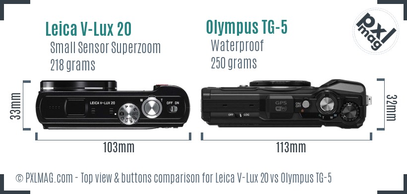Leica V-Lux 20 vs Olympus TG-5 top view buttons comparison
