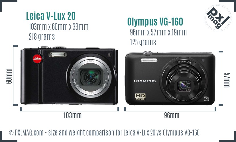 Leica V-Lux 20 vs Olympus VG-160 size comparison