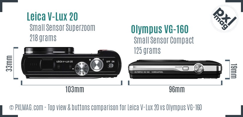 Leica V-Lux 20 vs Olympus VG-160 top view buttons comparison