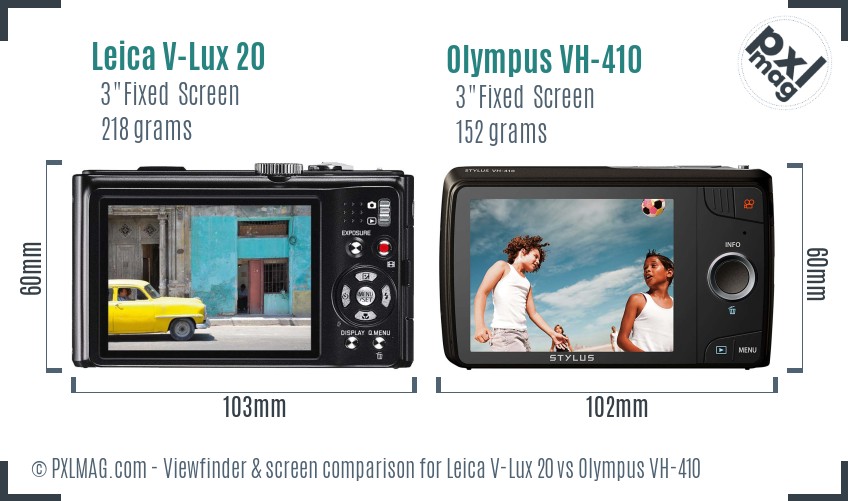 Leica V-Lux 20 vs Olympus VH-410 Screen and Viewfinder comparison