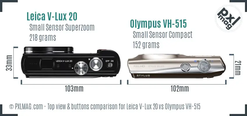 Leica V-Lux 20 vs Olympus VH-515 top view buttons comparison