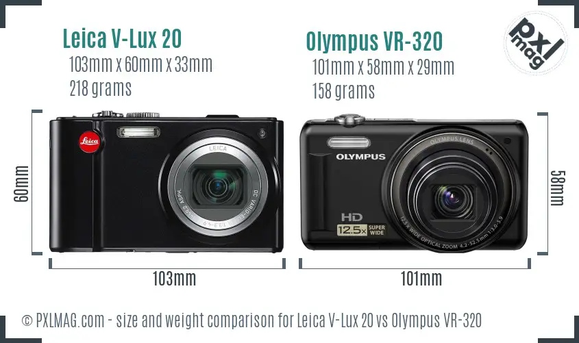 Leica V-Lux 20 vs Olympus VR-320 size comparison