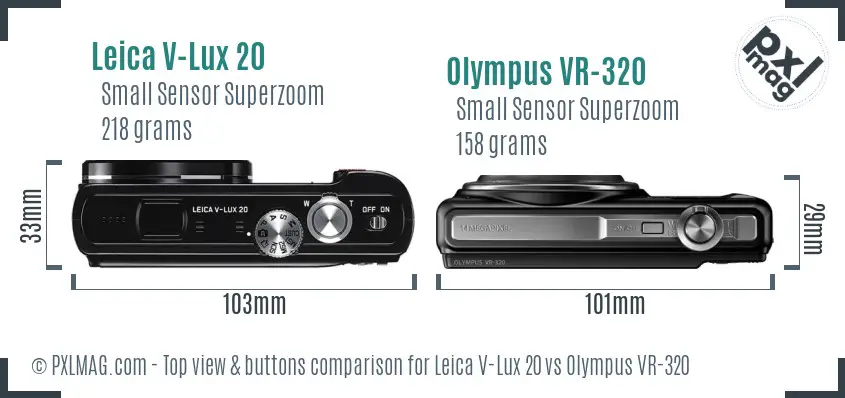 Leica V-Lux 20 vs Olympus VR-320 top view buttons comparison