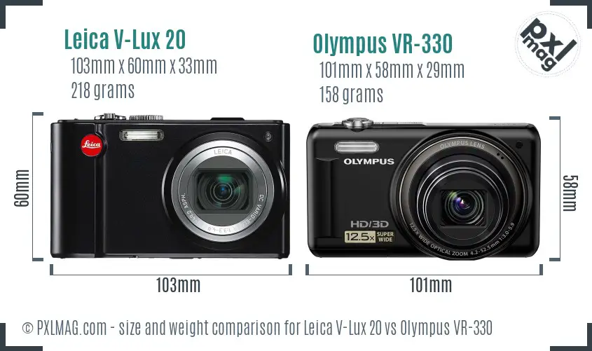 Leica V-Lux 20 vs Olympus VR-330 size comparison