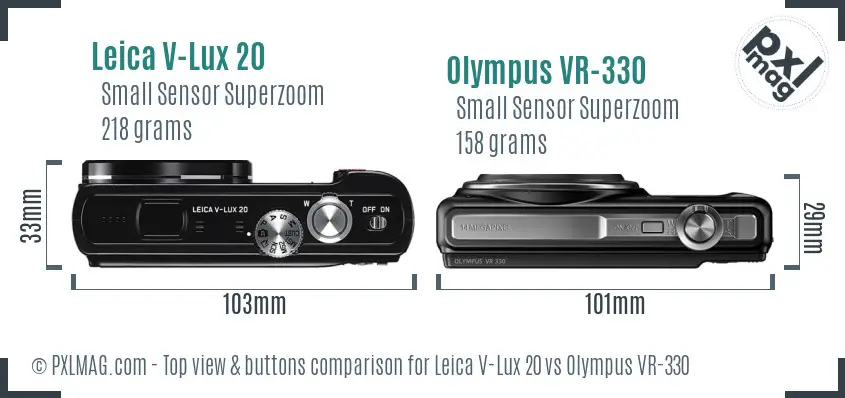 Leica V-Lux 20 vs Olympus VR-330 top view buttons comparison