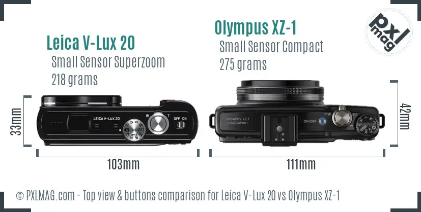Leica V-Lux 20 vs Olympus XZ-1 top view buttons comparison