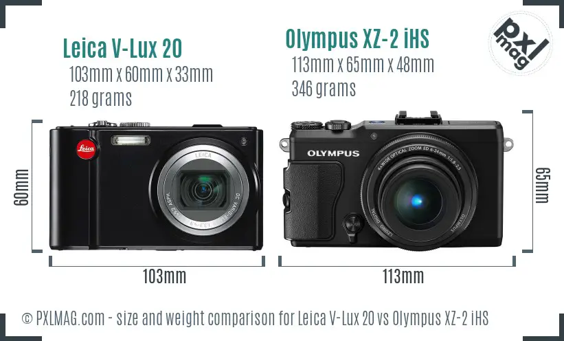 Leica V-Lux 20 vs Olympus XZ-2 iHS size comparison Leica V-Lux 20 vs Olympus XZ-2 iHS size comparison