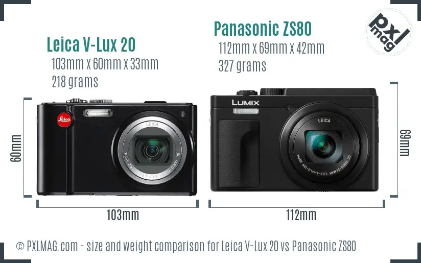 Leica V-Lux 20 vs Panasonic ZS80 size comparison