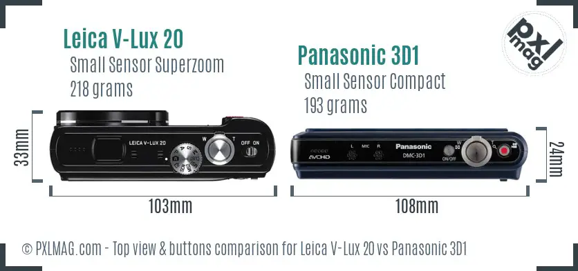 Leica V-Lux 20 vs Panasonic 3D1 top view buttons comparison Leica V-Lux 20 vs Panasonic 3D1 top view buttons comparison