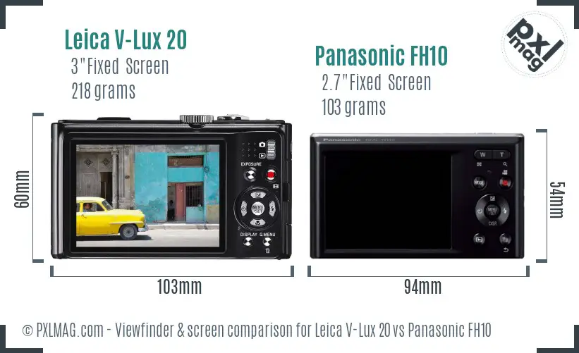 Leica V-Lux 20 vs Panasonic FH10 Screen and Viewfinder comparison