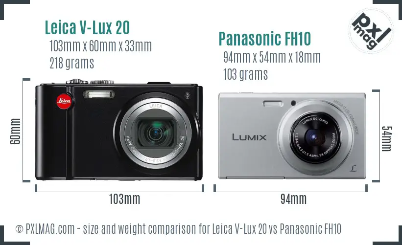 Leica V-Lux 20 vs Panasonic FH10 size comparison