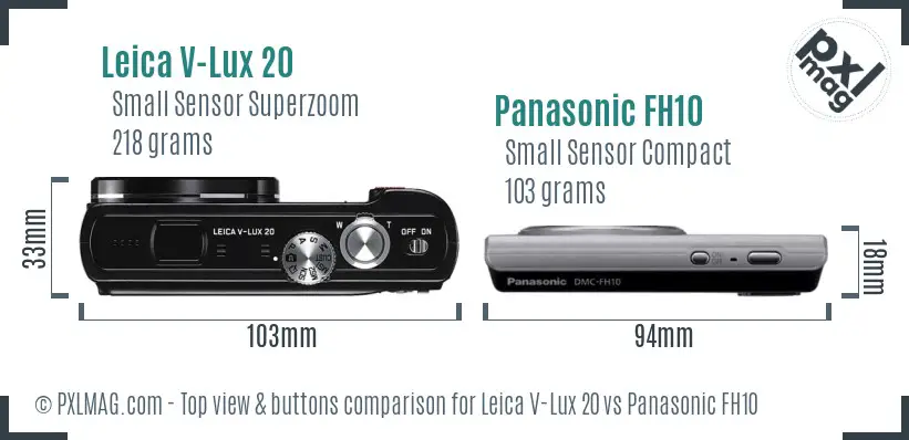 Leica V-Lux 20 vs Panasonic FH10 top view buttons comparison