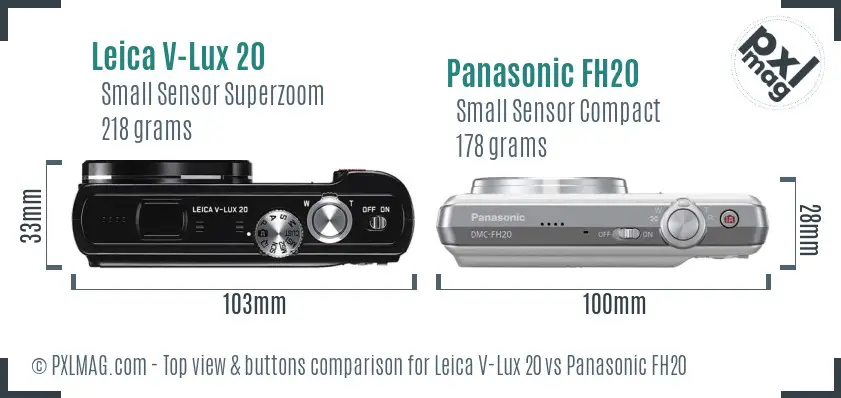 Leica V-Lux 20 vs Panasonic FH20 top view buttons comparison